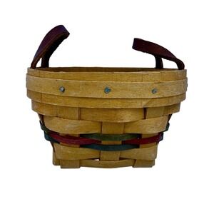 VTG Longaberger Button Basket Handcrafted Leather Handles Cottage Core Christmas